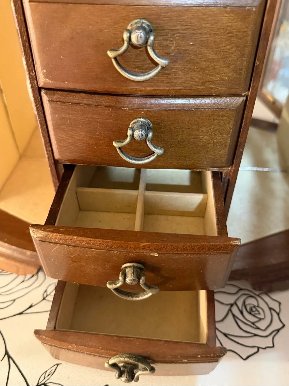 Wooden Brown Jewelry Armoire with Glass Doors